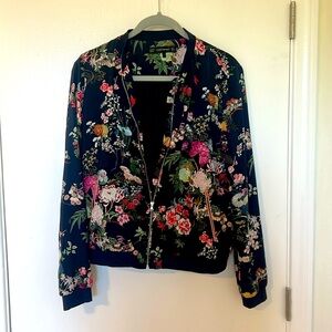 Zara navy and Japanese floral patterned jacket